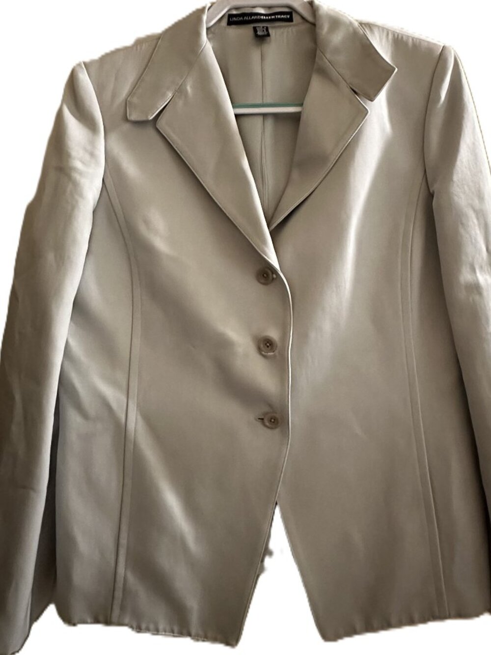 Linda Allard Ellen Tracy Silk Metallic Light Gray 3-Button Blazer Jacket